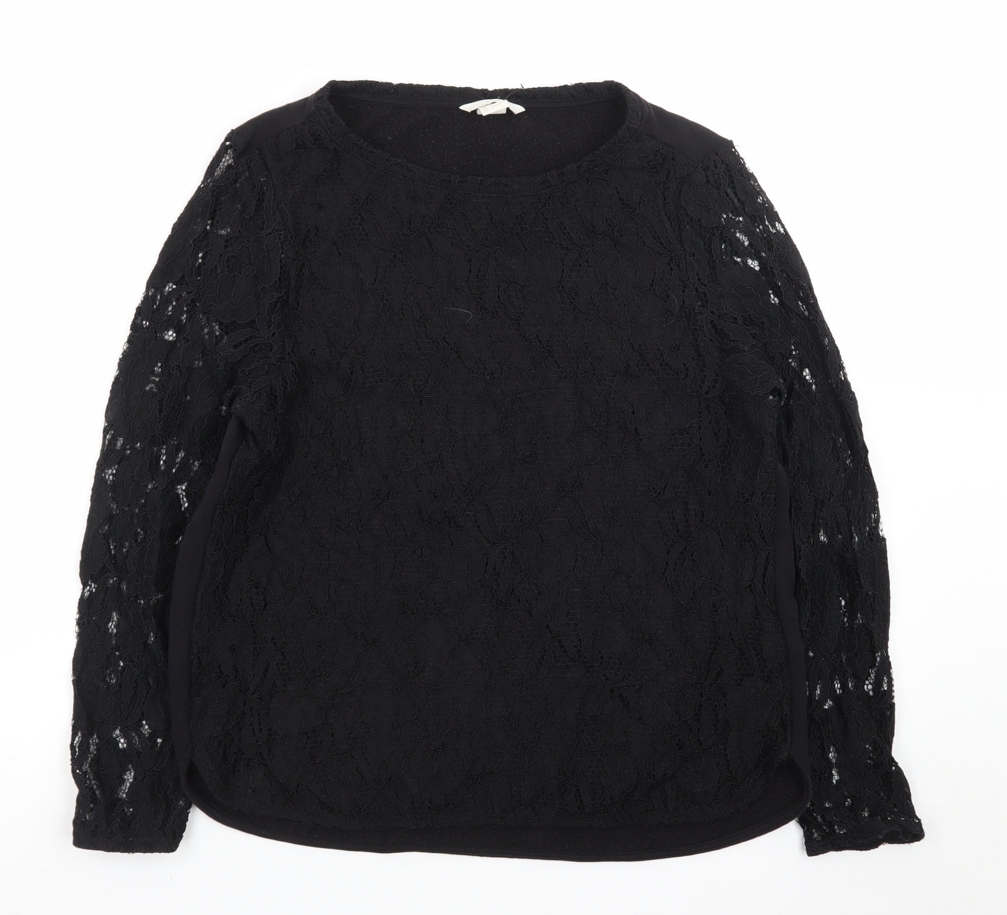 H&M Women Black Lace Long Sleeve Crew Neck Jumper Size 14