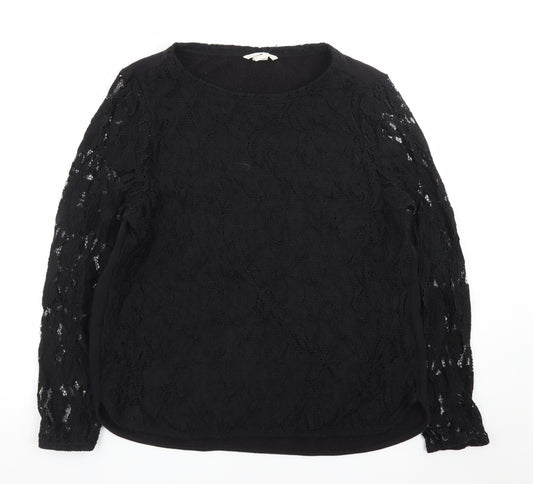 H&M Women Black Lace Long Sleeve Crew Neck Jumper Size 14
