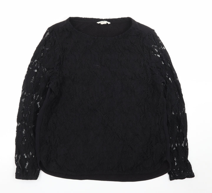 H&M Women Black Lace Long Sleeve Crew Neck Jumper Size 14