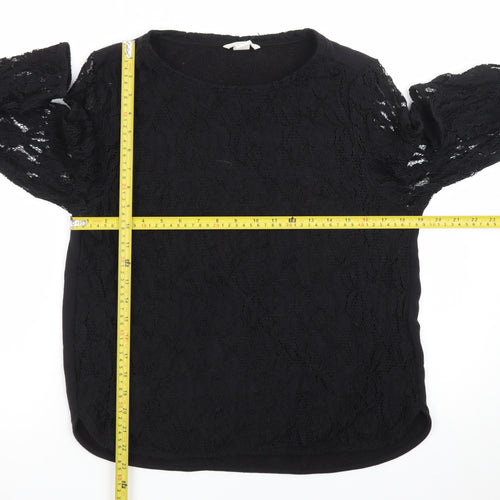 H&M Women Black Lace Long Sleeve Crew Neck Jumper Size 14