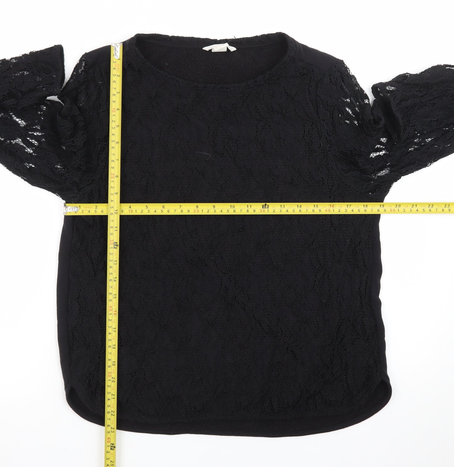 H&M Women Black Lace Long Sleeve Crew Neck Jumper Size 14