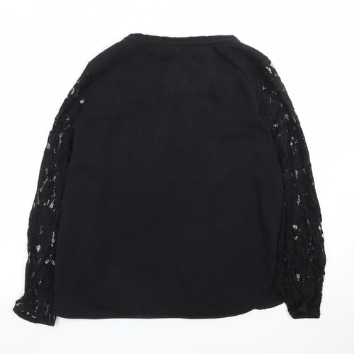 H&M Women Black Lace Long Sleeve Crew Neck Jumper Size 14