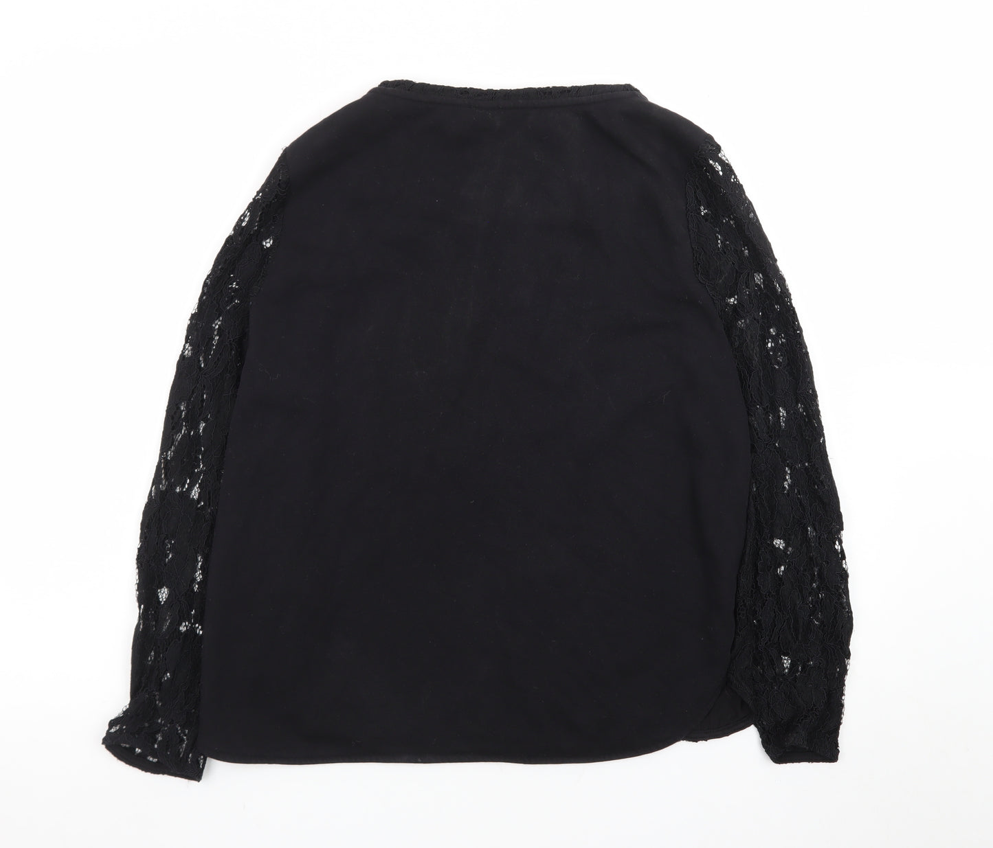 H&M Women Black Lace Long Sleeve Crew Neck Jumper Size 14