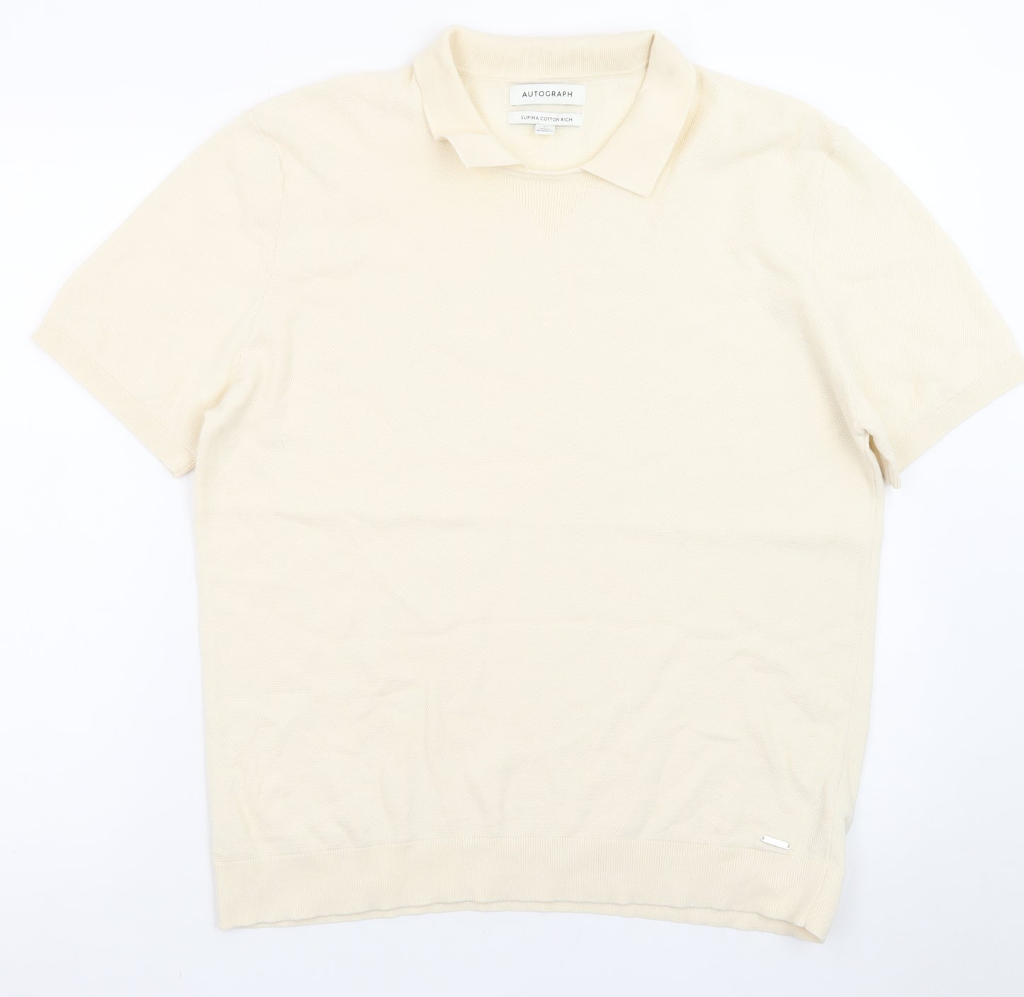 Marks and Spencer Autograph Men's Beige Supima Cotton Polo Shirt L