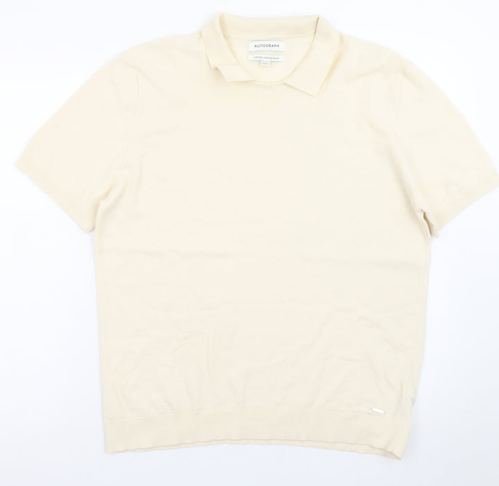 Marks and Spencer Autograph Men's Beige Supima Cotton Polo Shirt L