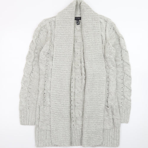 New Look Women Grey Long Sleeve Chunky-Knit Acrylic Cardigan UK 10