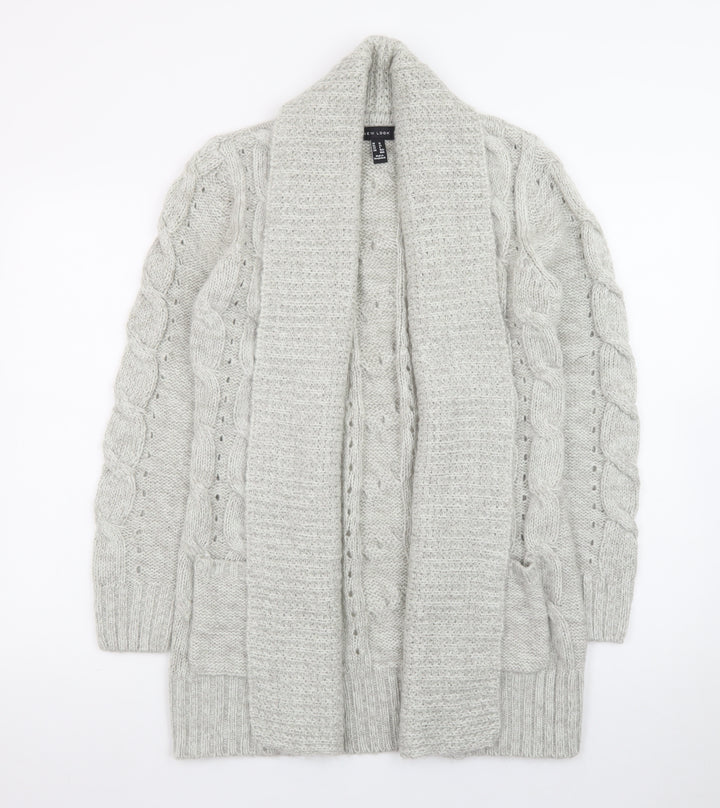 New Look Women Grey Long Sleeve Chunky-Knit Acrylic Cardigan UK 10
