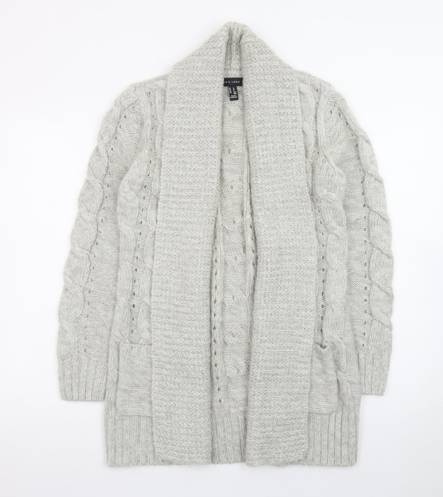 New Look Women Grey Long Sleeve Chunky-Knit Acrylic Cardigan UK 10