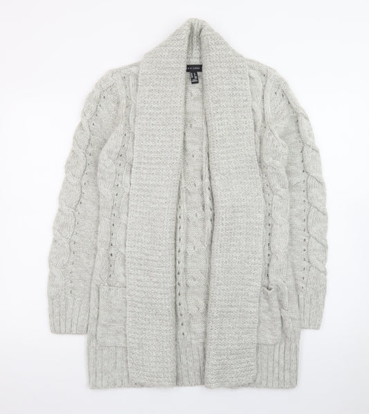 New Look Women Grey Long Sleeve Chunky-Knit Acrylic Cardigan UK 10