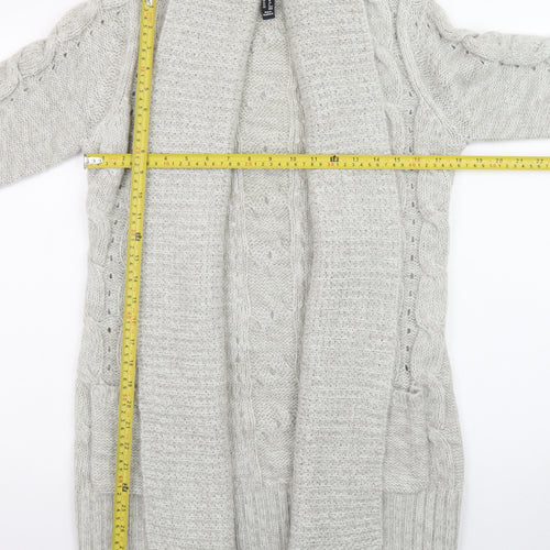 New Look Women Grey Long Sleeve Chunky-Knit Acrylic Cardigan UK 10
