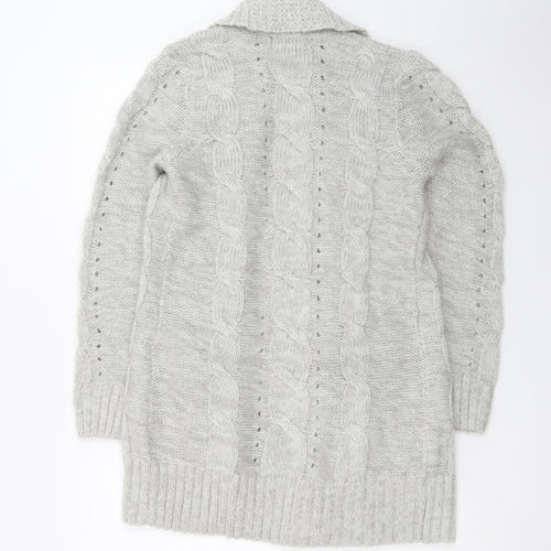 New Look Women Grey Long Sleeve Chunky-Knit Acrylic Cardigan UK 10