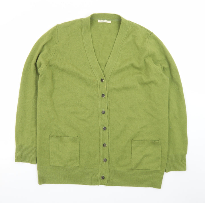 WoolOvers Women Green L Cardigan V-Neck Long Sleeve Wool Blend