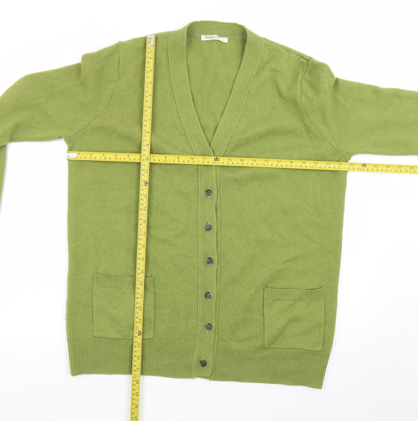 WoolOvers Women Green L Cardigan V-Neck Long Sleeve Wool Blend