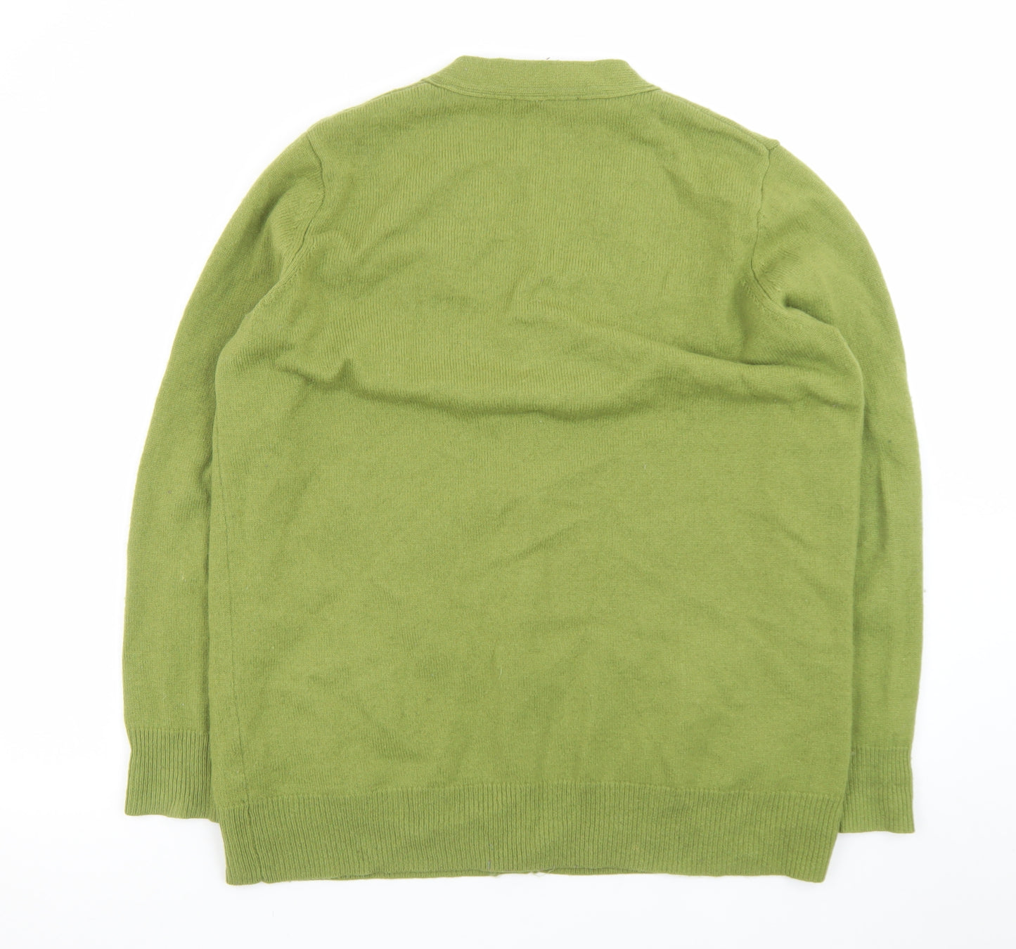 WoolOvers Women Green L Cardigan V-Neck Long Sleeve Wool Blend
