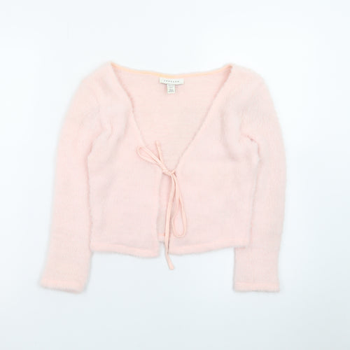 Topshop Women's Pink Petite V-Neck Tie Front Cardigan Size 6
