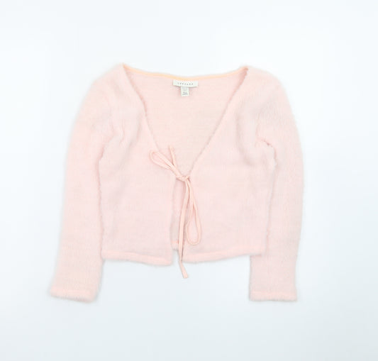 Topshop Women's Pink Petite V-Neck Tie Front Cardigan Size 6