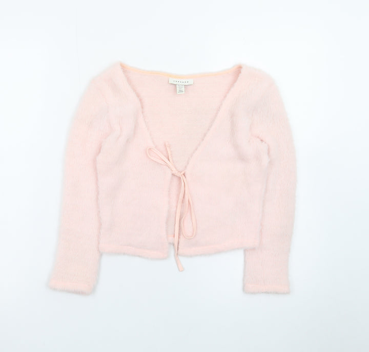 Topshop Women's Pink Petite V-Neck Tie Front Cardigan Size 6
