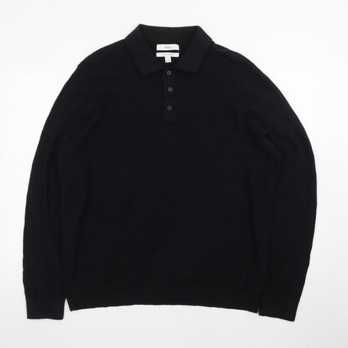 Marks and Spencer Men’s Black 2XL Collared Henley Jumper