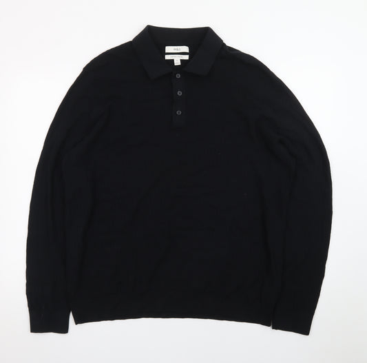 Marks and Spencer Men’s Black 2XL Collared Henley Jumper