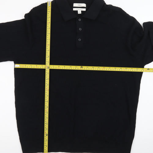 Marks and Spencer Men’s Black 2XL Collared Henley Jumper