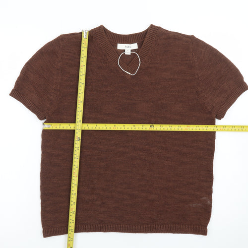 Marks and Spencer Women's Brown Wool Blend V-Neck Jumper M