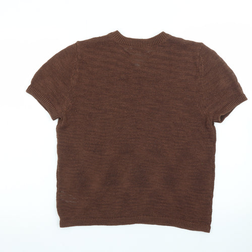Marks and Spencer Women's Brown Wool Blend V-Neck Jumper M