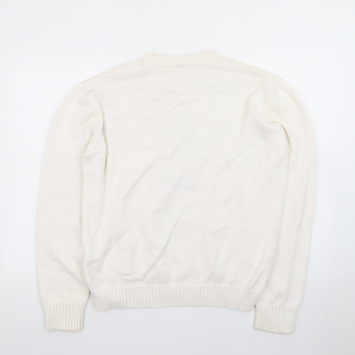 Subdued Women White Crew Neck Star Patriotic Cotton Blend Jumper M