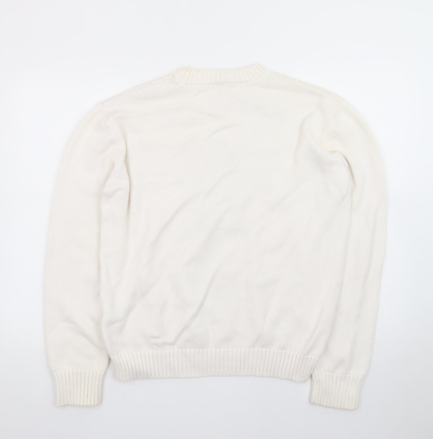 Subdued Women White Crew Neck Star Patriotic Cotton Blend Jumper M