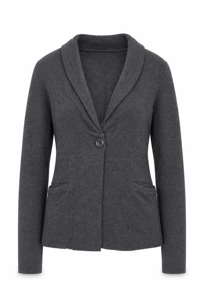Front view of Hush Women's Grey Wool Blend Long Sleeve Cardigan S