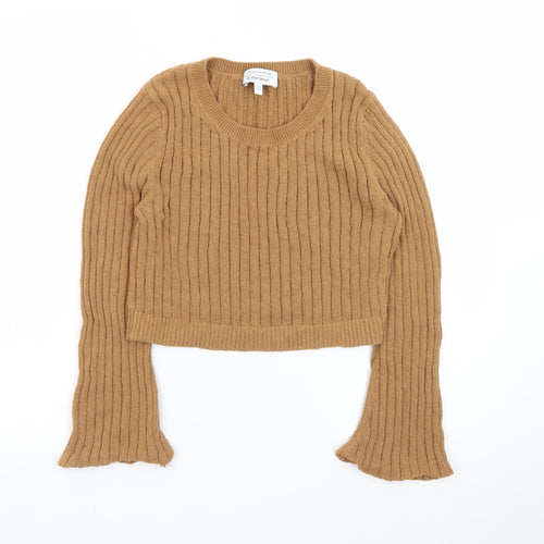 & Other Stories Women Beige Wool Ribbed Jumper Size 12 Flared Sleeve
