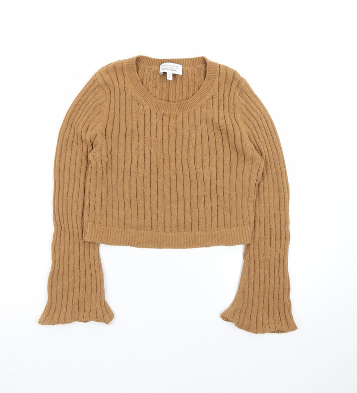 & Other Stories Women Beige Wool Ribbed Jumper Size 12 Flared Sleeve