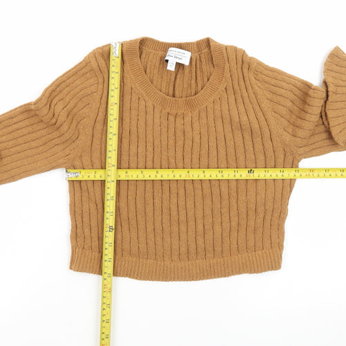 & Other Stories Women Beige Wool Ribbed Jumper Size 12 Flared Sleeve