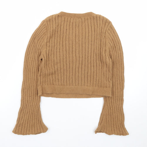 & Other Stories Women Beige Wool Ribbed Jumper Size 12 Flared Sleeve