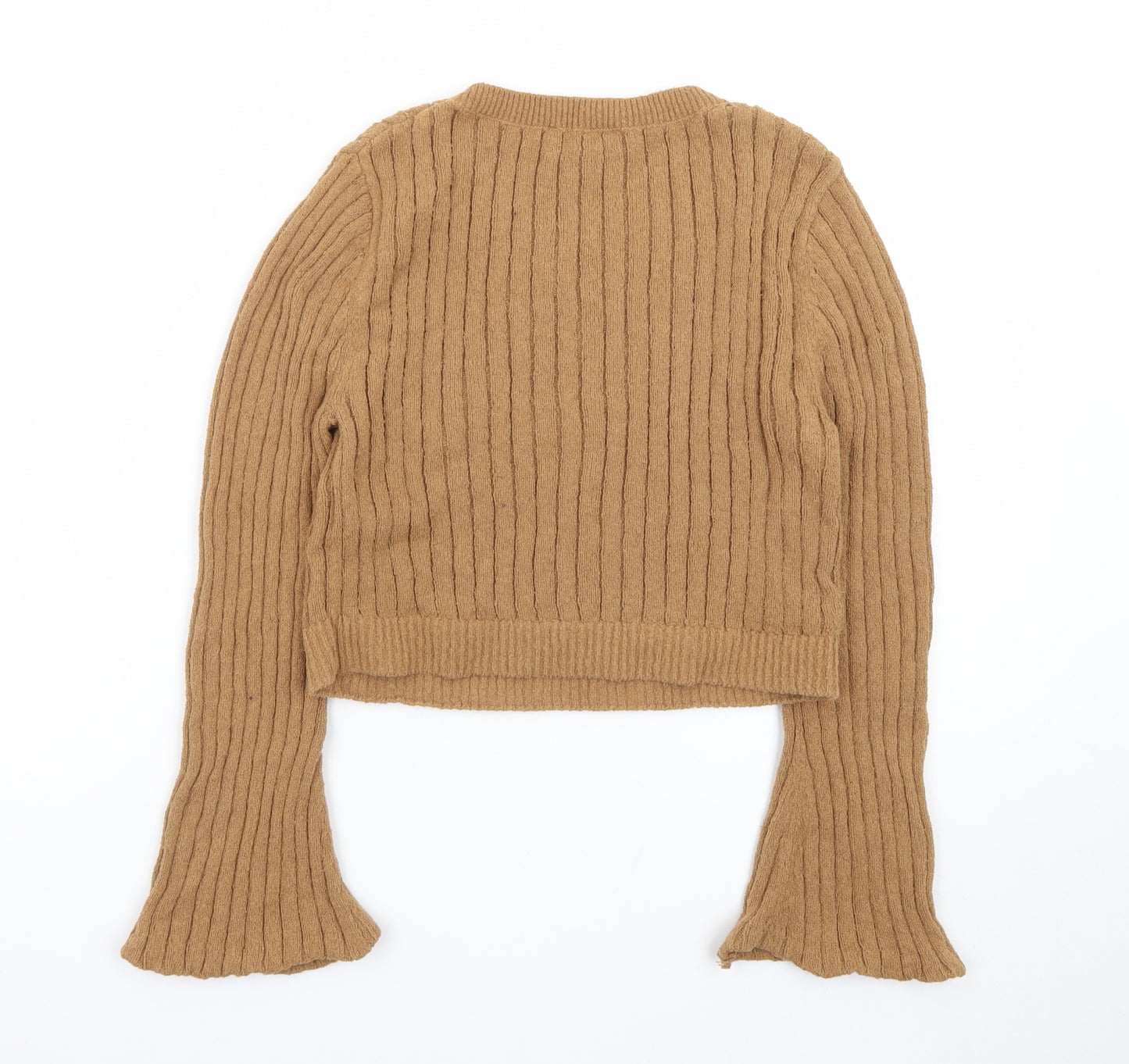 & Other Stories Women Beige Wool Ribbed Jumper Size 12 Flared Sleeve