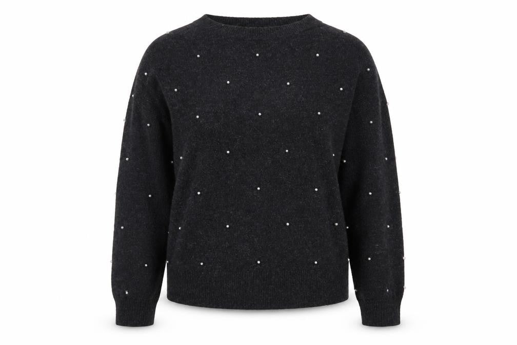 Front view of H&M Women's Black Beaded Crew Neck Knit Jumper, size S