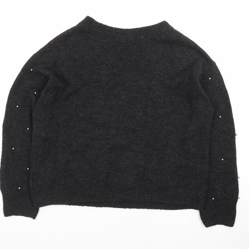 H&M Women's Black Beaded Crew Neck Knit Jumper Size S