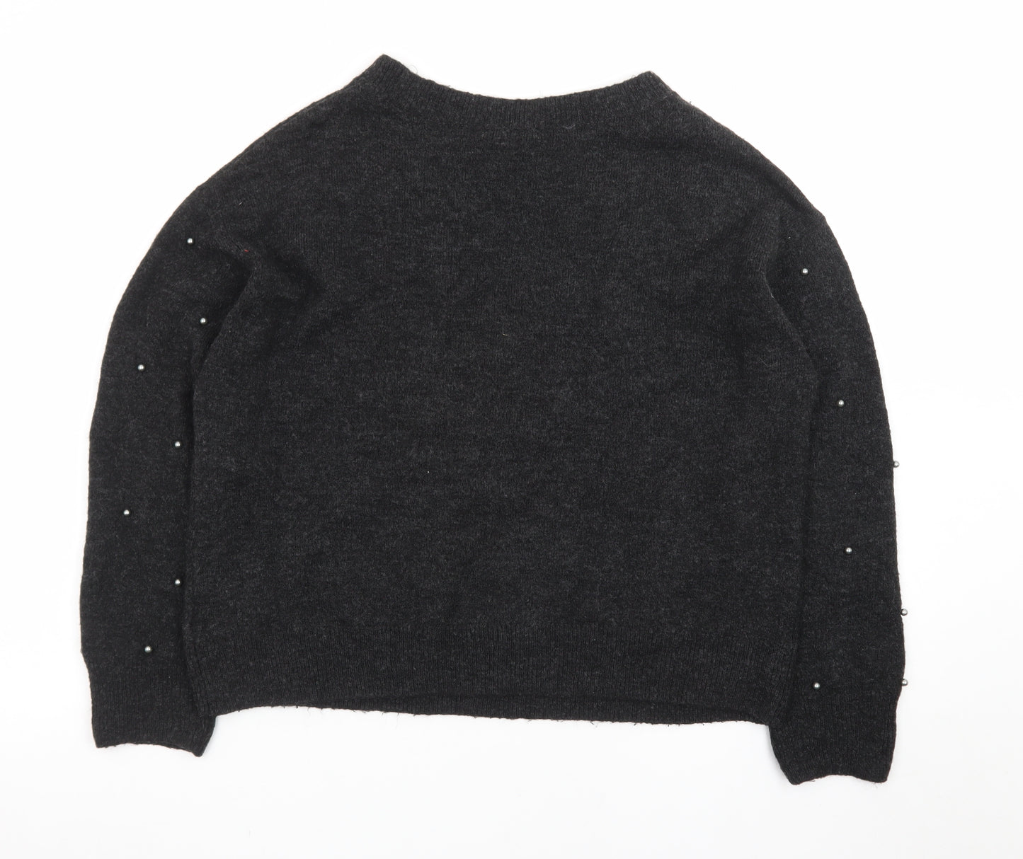 H&M Women's Black Beaded Crew Neck Knit Jumper Size S