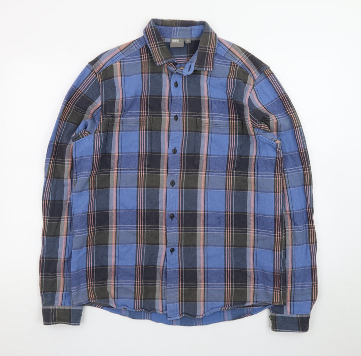 ASOS Mens Blue Checked Flannel Button-Up Shirt Size M