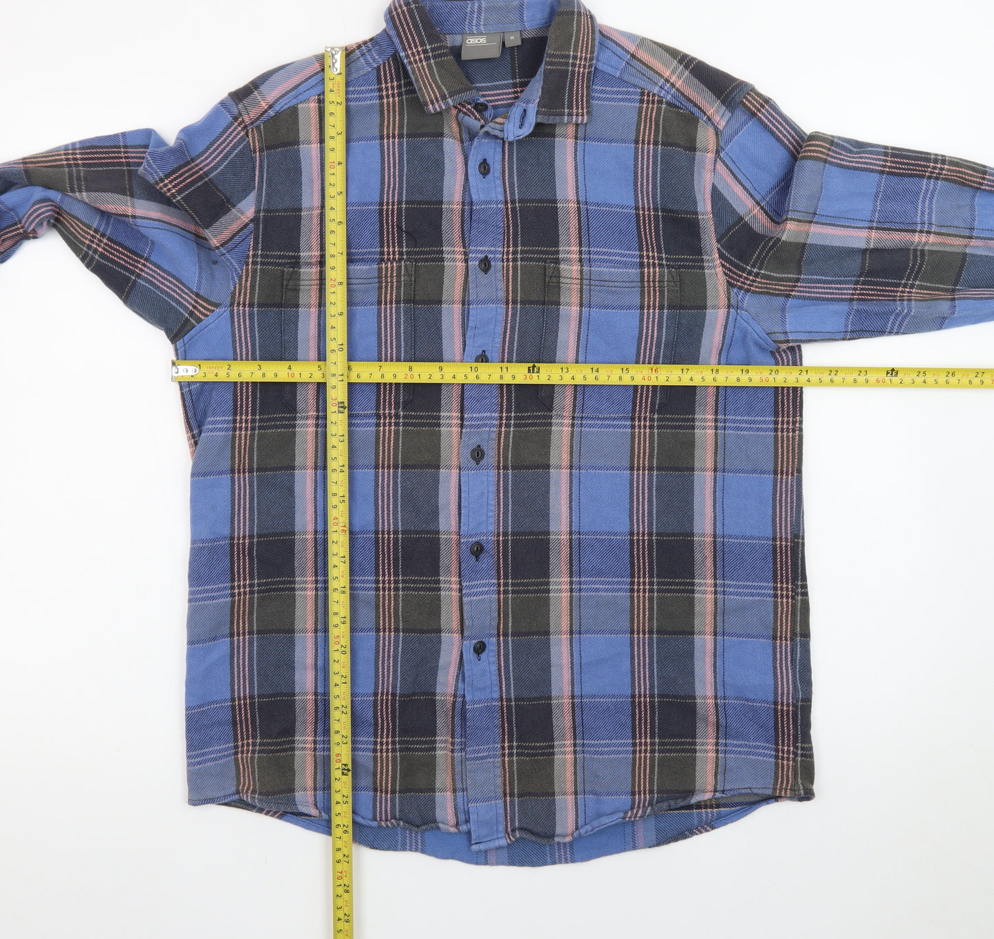 ASOS Mens Blue Checked Flannel Button-Up Shirt Size M