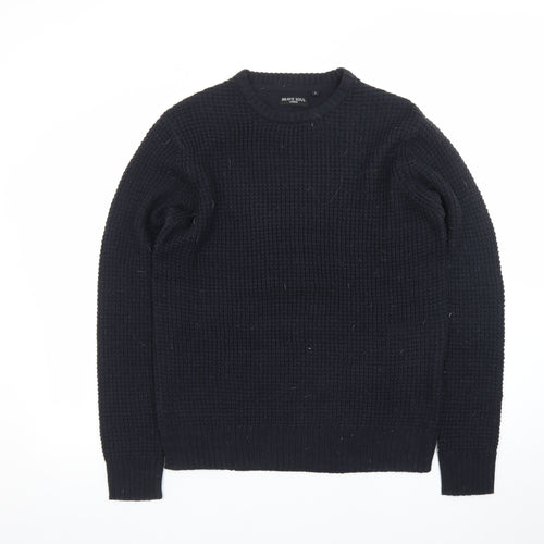 Brave Soul Men's Black Waffle Knit Crew Neck Jumper Size L