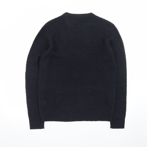 Brave Soul Men's Black Waffle Knit Crew Neck Jumper Size L