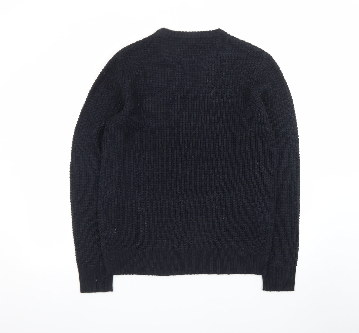 Brave Soul Men's Black Waffle Knit Crew Neck Jumper Size L