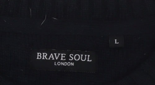 Brave Soul Men's Black Waffle Knit Crew Neck Jumper Size L