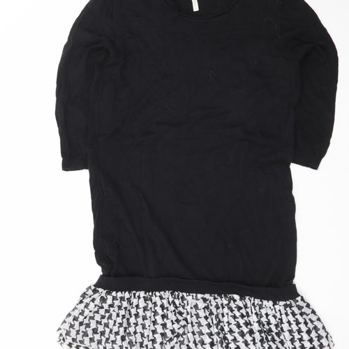 Next Women Black Houndstooth Ruffle Hem Jumper Dress Size 16