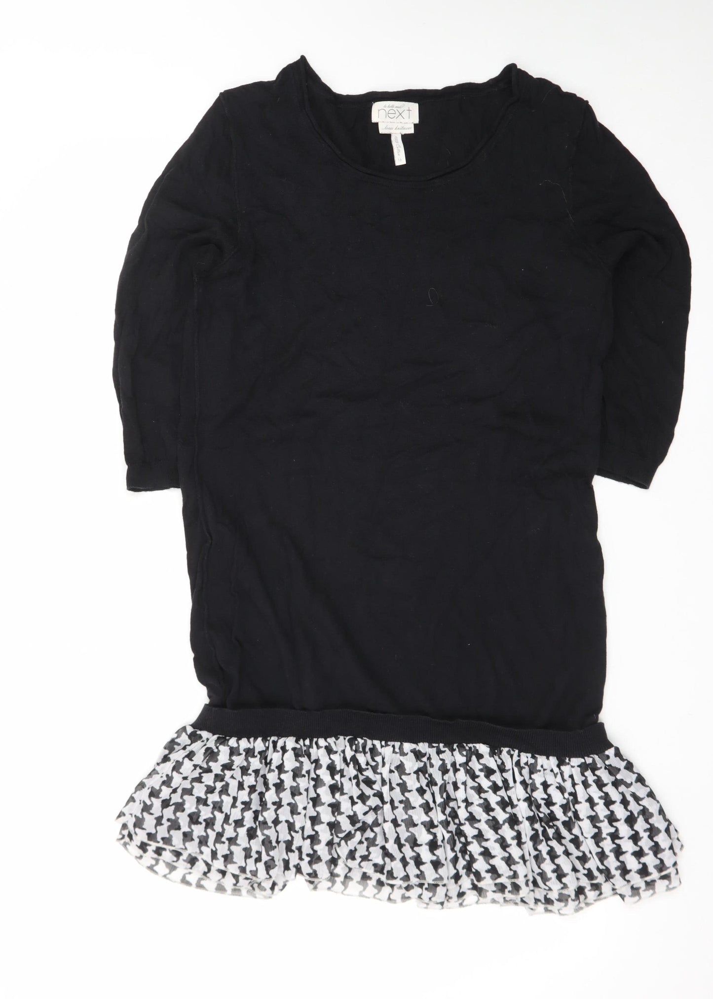 Next Women Black Houndstooth Ruffle Hem Jumper Dress Size 16