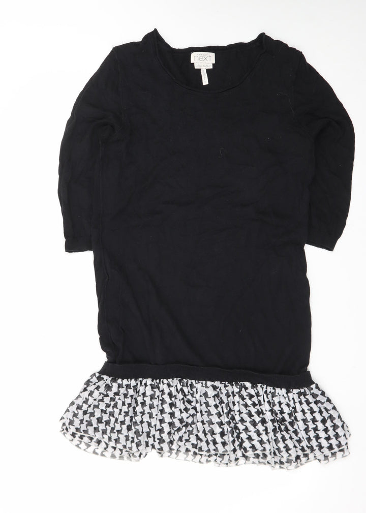 Next Women Black Houndstooth Ruffle Hem Jumper Dress Size 16