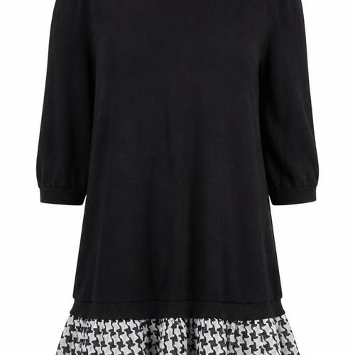 Next Women Black Houndstooth Ruffle Hem Jumper Dress Size 16