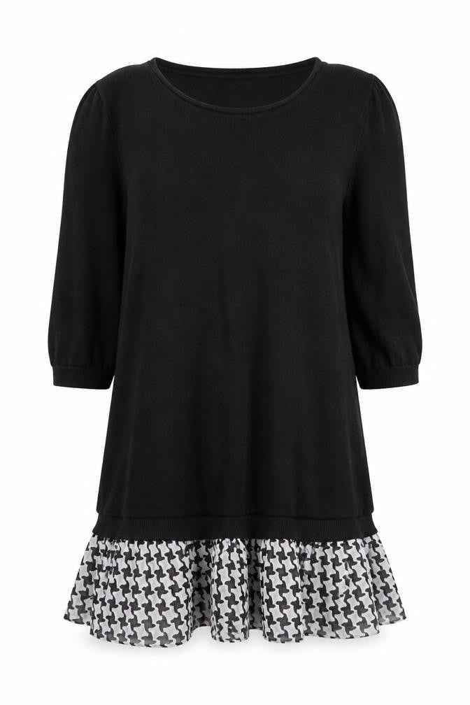 Next Women Black Houndstooth Ruffle Hem Jumper Dress Size 16