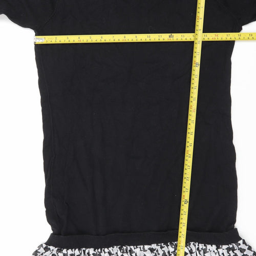 Next Women Black Houndstooth Ruffle Hem Jumper Dress Size 16