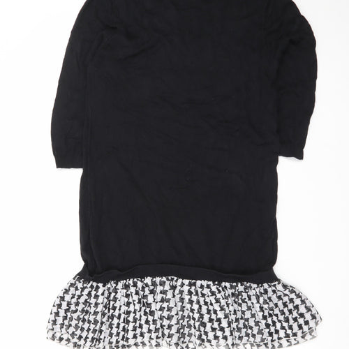 Next Women Black Houndstooth Ruffle Hem Jumper Dress Size 16